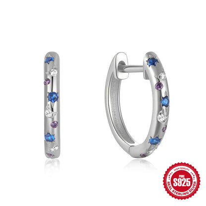 1 Pair Lady Colorful Plating Inlay Sterling Silver Zircon Hoop Earrings