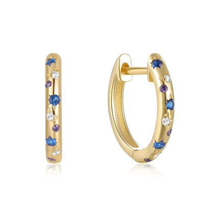 1 Pair Lady Colorful Plating Inlay Sterling Silver Zircon Hoop Earrings