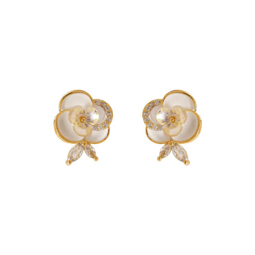 1 Pair Lady Commute Flower Inlay Copper Zircon 18K Gold Plated Ear Studs