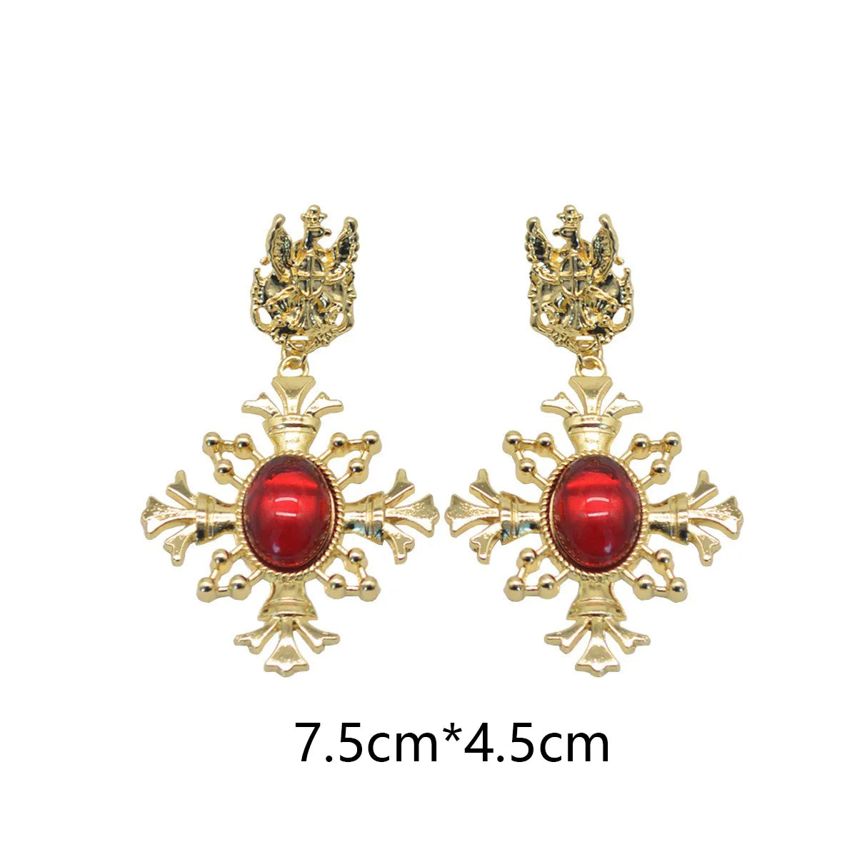 1 Pair Lady Cross Plating Inlay Alloy Artificial Gemstones 14k Gold Plated Drop Earrings