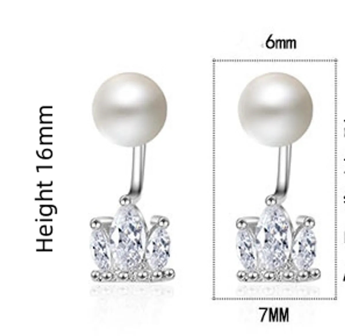 1 Pair Lady Crown Plating Inlay Copper Artificial Pearls Zircon Ear Studs