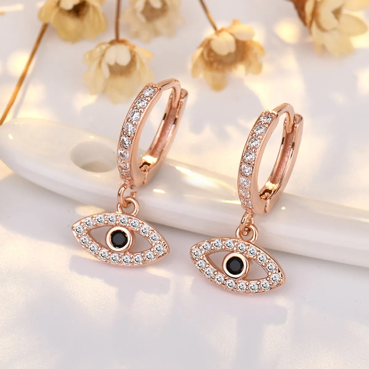 1 Pair Lady Devil's Eye Copper Plating Inlay Zircon Drop Earrings