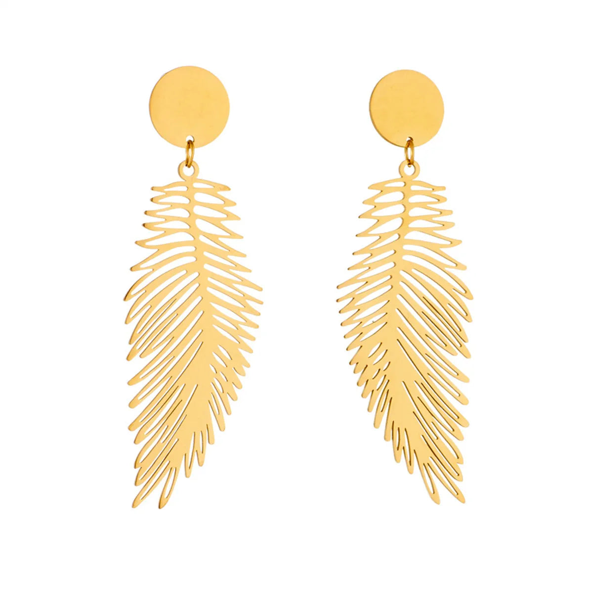 1 Pair Lady Feather Plating Titanium Steel Drop Earrings