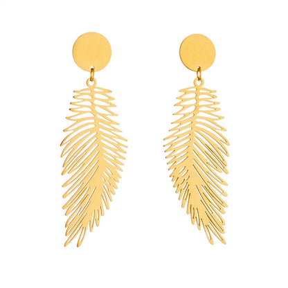 1 Pair Lady Feather Plating Titanium Steel Drop Earrings