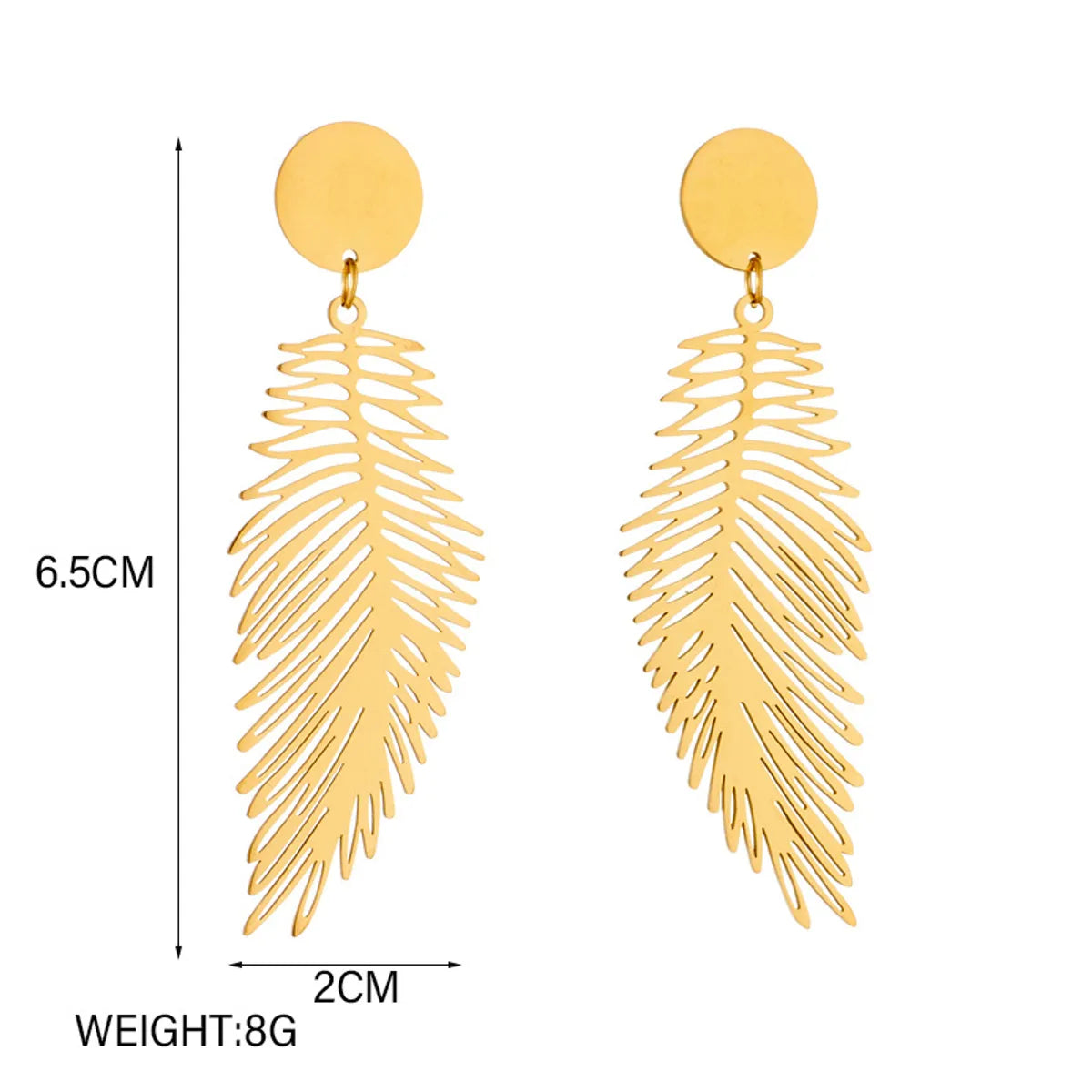 1 Pair Lady Feather Plating Titanium Steel Drop Earrings