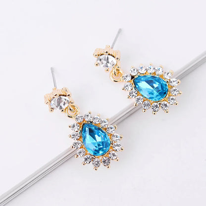 1 Pair Lady Flower Alloy Inlay Artificial Gemstones Women's Drop Earrings