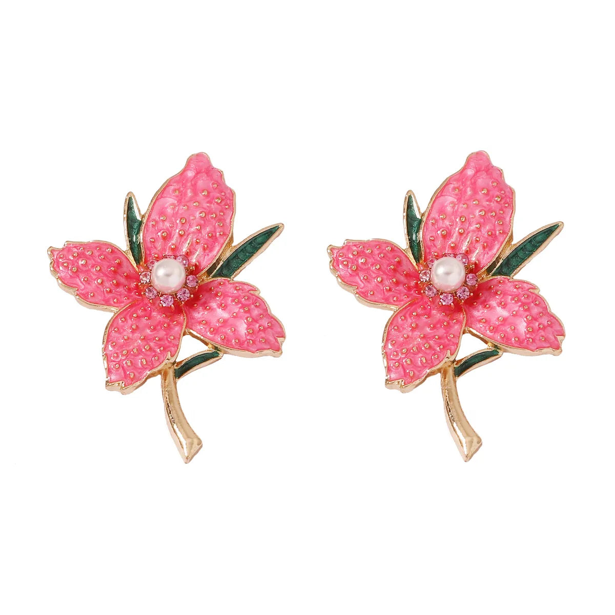 1 Pair Lady Flower Enamel Imitation Pearl Zinc Alloy Artificial Rhinestones Ear Studs