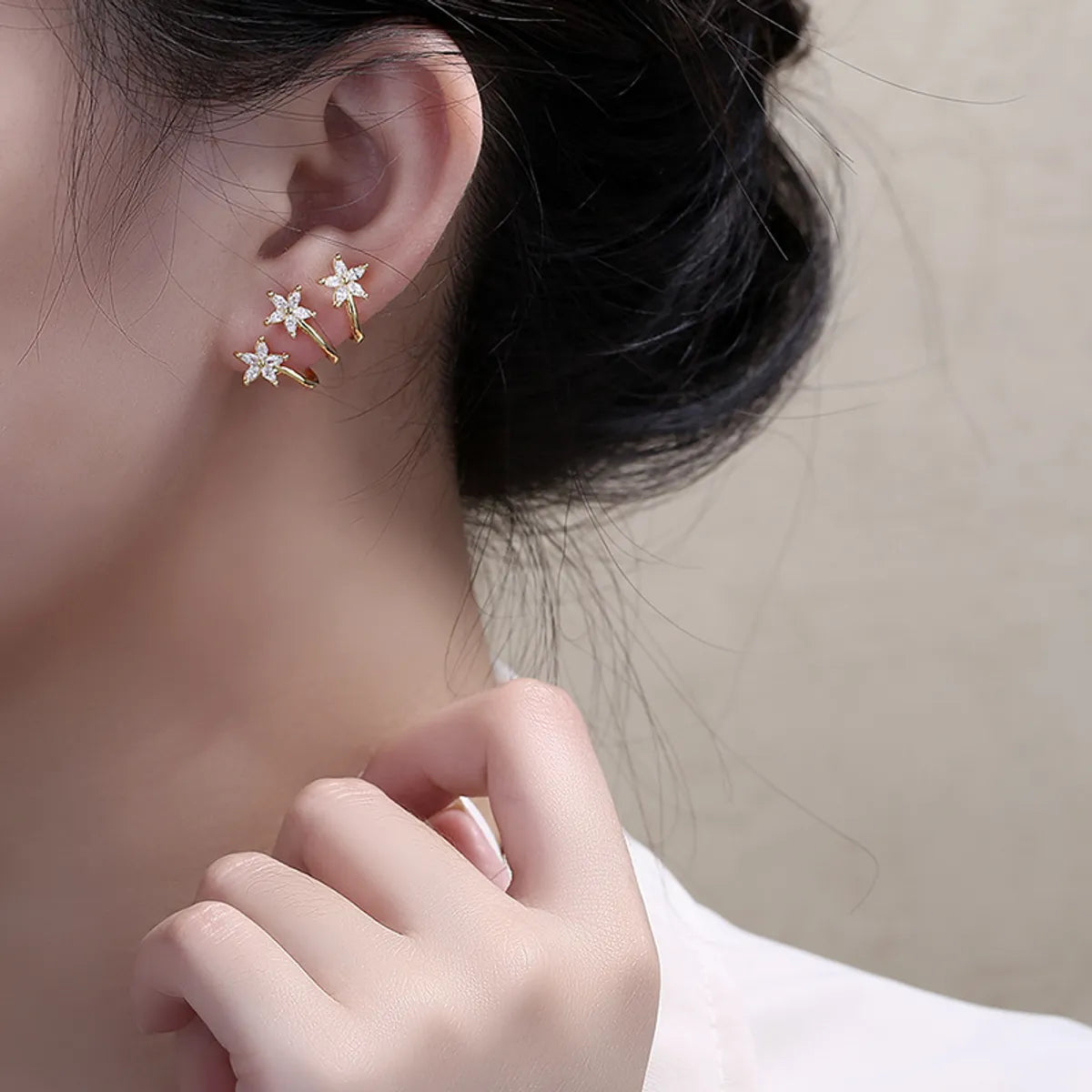 1 Pair Lady Flower Inlay Copper Zircon Ear Studs