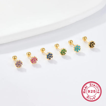 1 Pair Lady Flower Inlay Sterling Silver Zircon 18k Gold Plated White Gold Plated Ear Studs