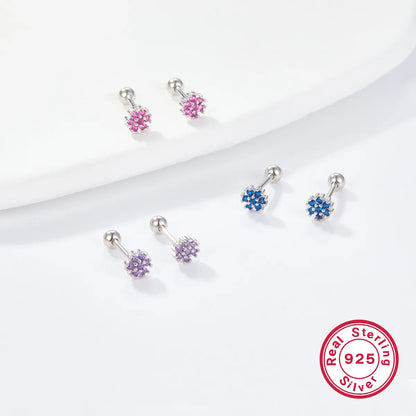 1 Pair Lady Flower Inlay Sterling Silver Zircon 18k Gold Plated White Gold Plated Ear Studs