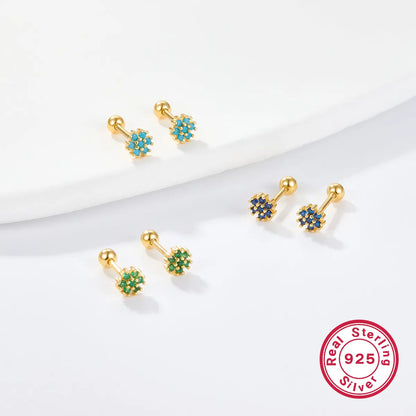 1 Pair Lady Flower Inlay Sterling Silver Zircon 18k Gold Plated White Gold Plated Ear Studs