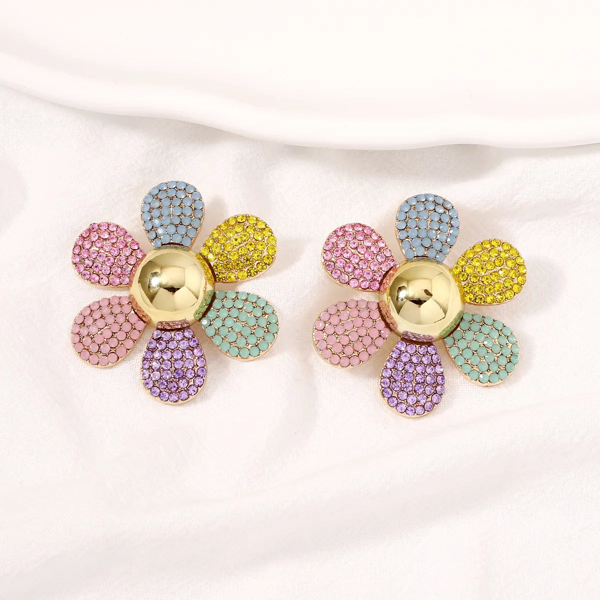 1 Pair Lady Flower Inlay Zinc Alloy Artificial Diamond Drop Earrings