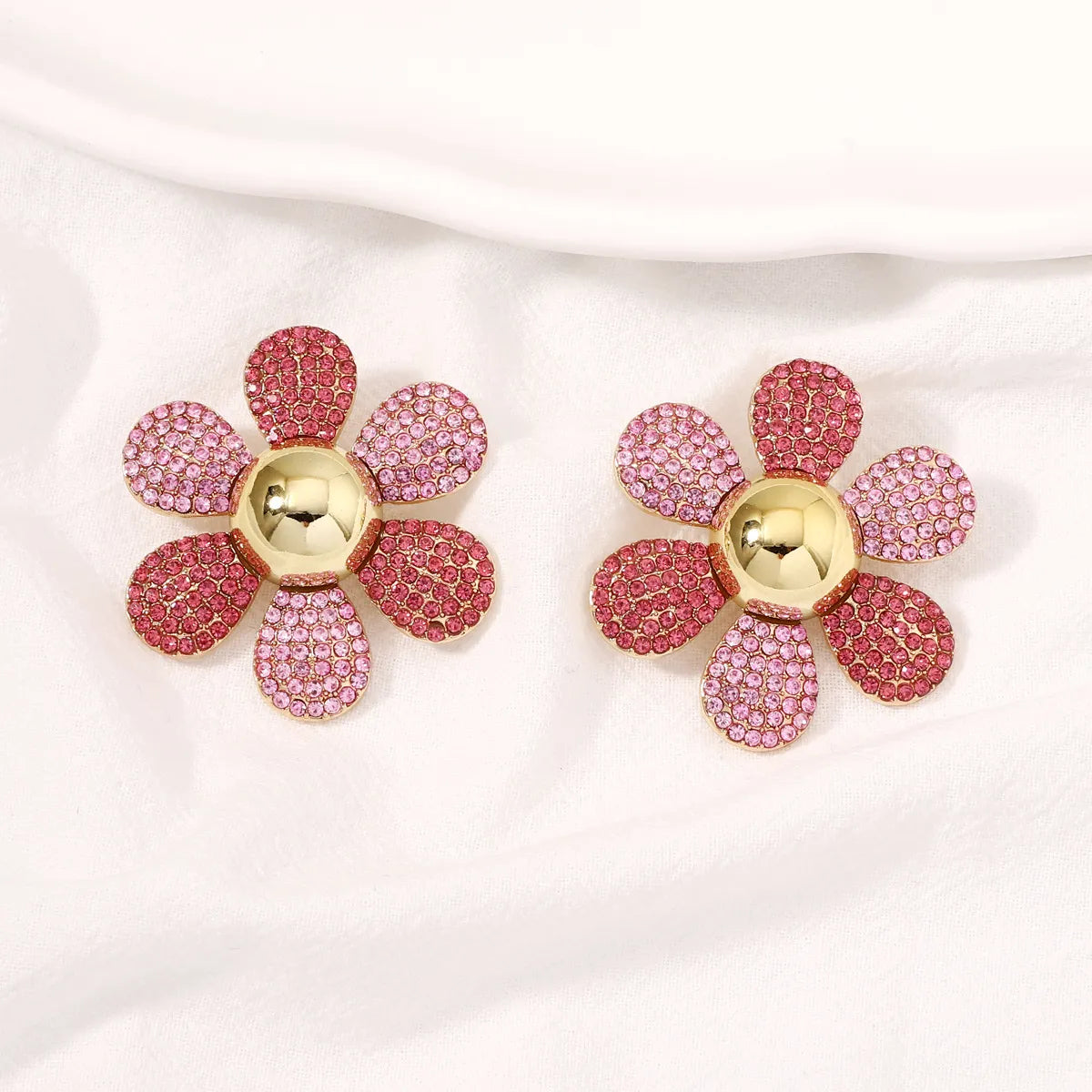 1 Pair Lady Flower Inlay Zinc Alloy Artificial Diamond Drop Earrings