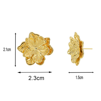 1 Pair Lady Flower Plating Copper 18k Gold Plated Ear Studs