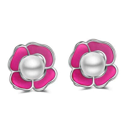 1 Pair Lady Flower Plating Inlay Copper Pearl White Gold Plated Ear Studs