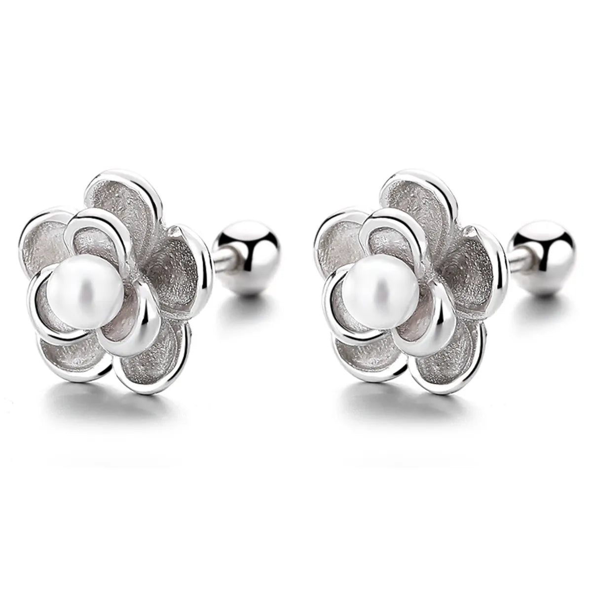 1 Pair Lady Flower Plating Inlay Sterling Silver Artificial Pearls Ear Studs