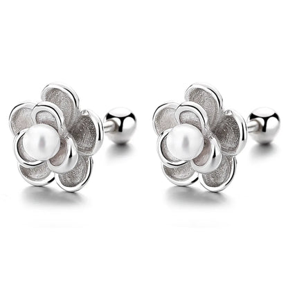 1 Pair Lady Flower Plating Inlay Sterling Silver Artificial Pearls Ear Studs