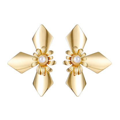 1 Pair Lady Flower Plating Metal Drop Earrings