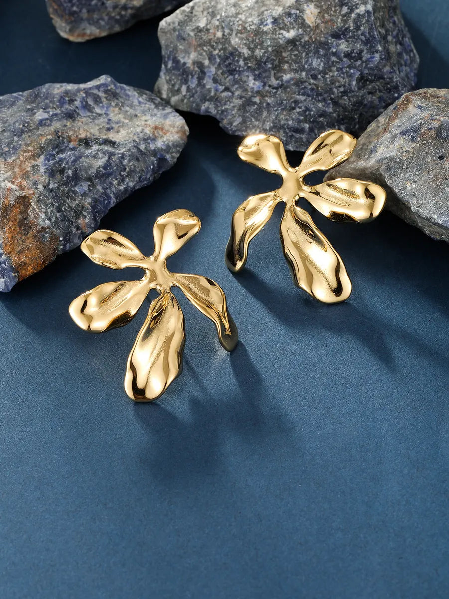 1 Pair Lady Flower Plating Stainless Steel 18k Gold Plated Ear Studs