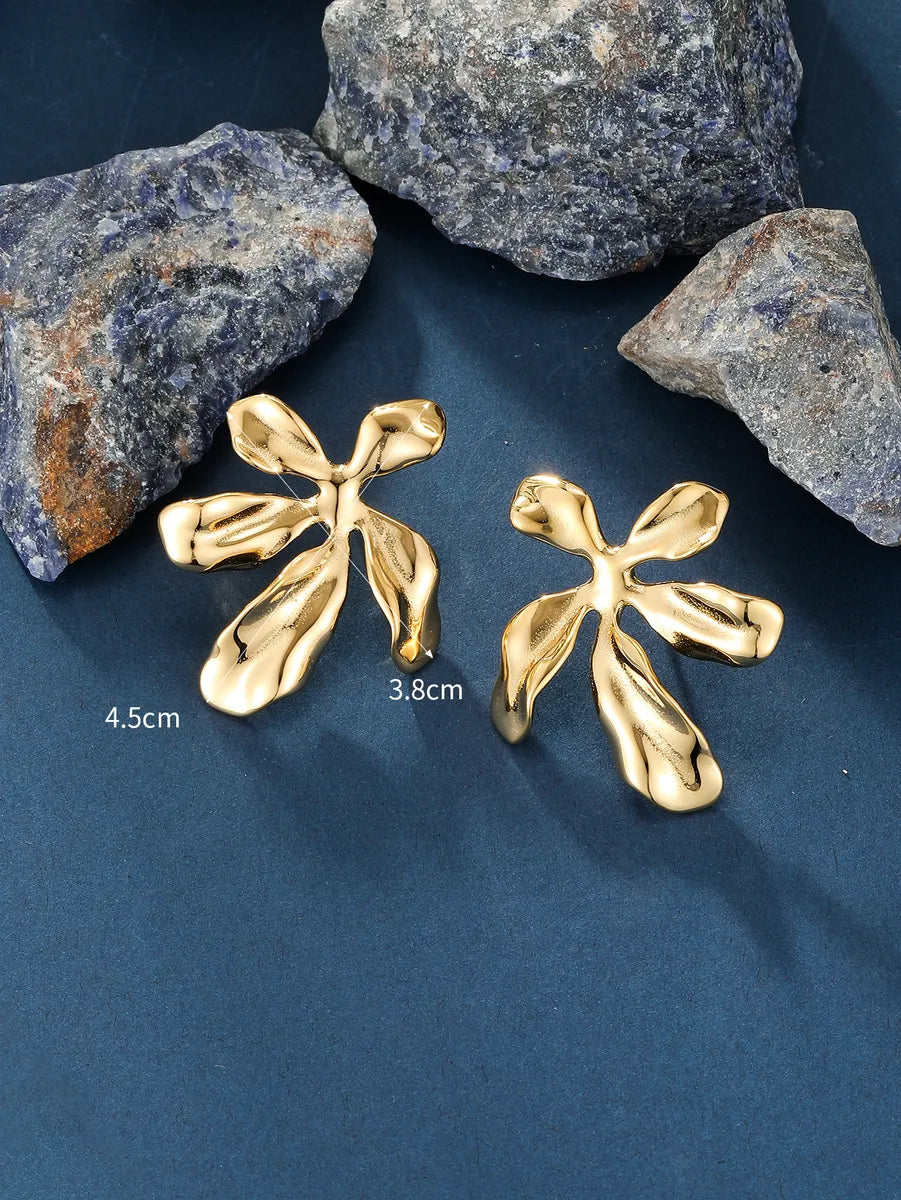 1 Pair Lady Flower Plating Stainless Steel 18k Gold Plated Ear Studs