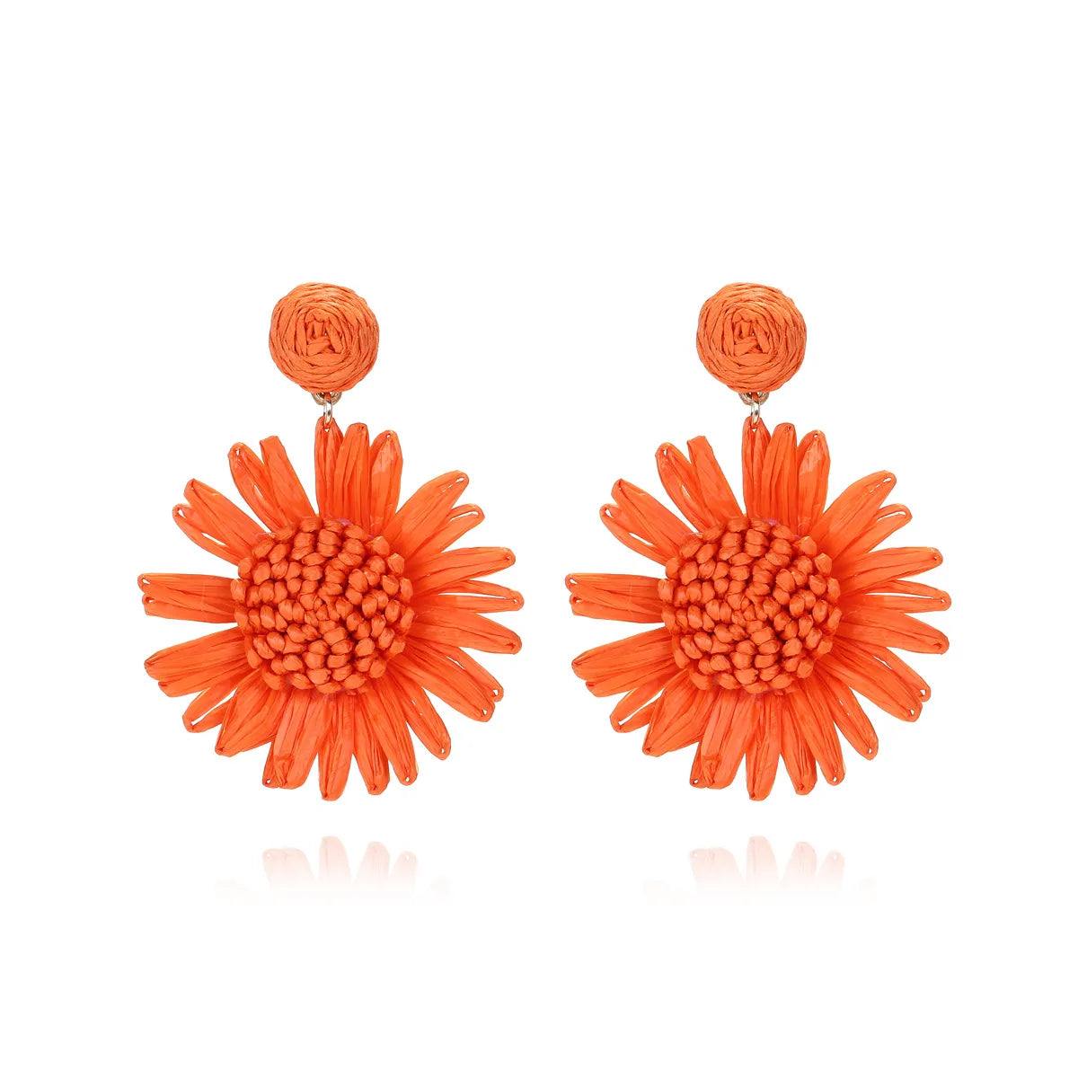 1 Pair Lady Flower Raffia Mixed Materials Drop Earrings