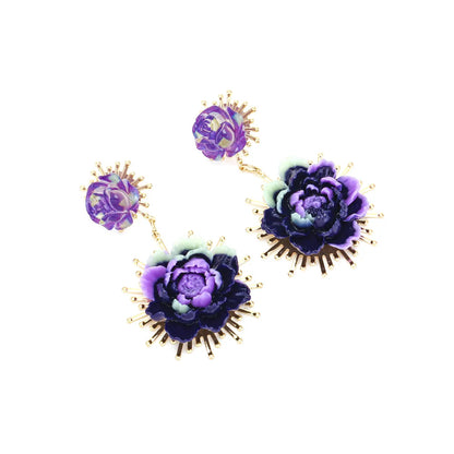 1 Pair Lady Flower Resin Metal Drop Earrings