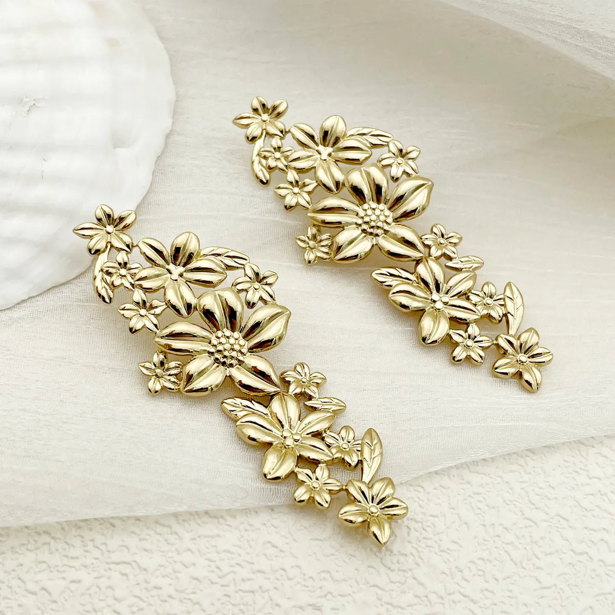 1 Pair Lady Flower Plating 304 Stainless Steel 14K Gold Plated Ear Studs