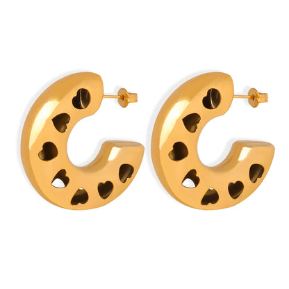 1 Pair Lady French Style C Shape Plating Hollow Out Titanium Steel 18k Gold Plated Earrings