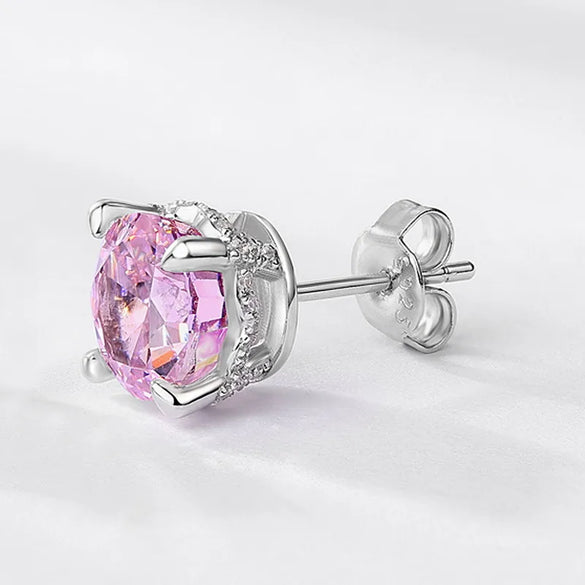 1 Pair Lady Geometric Inlay Sterling Silver High Carbon Diamond Ear Studs