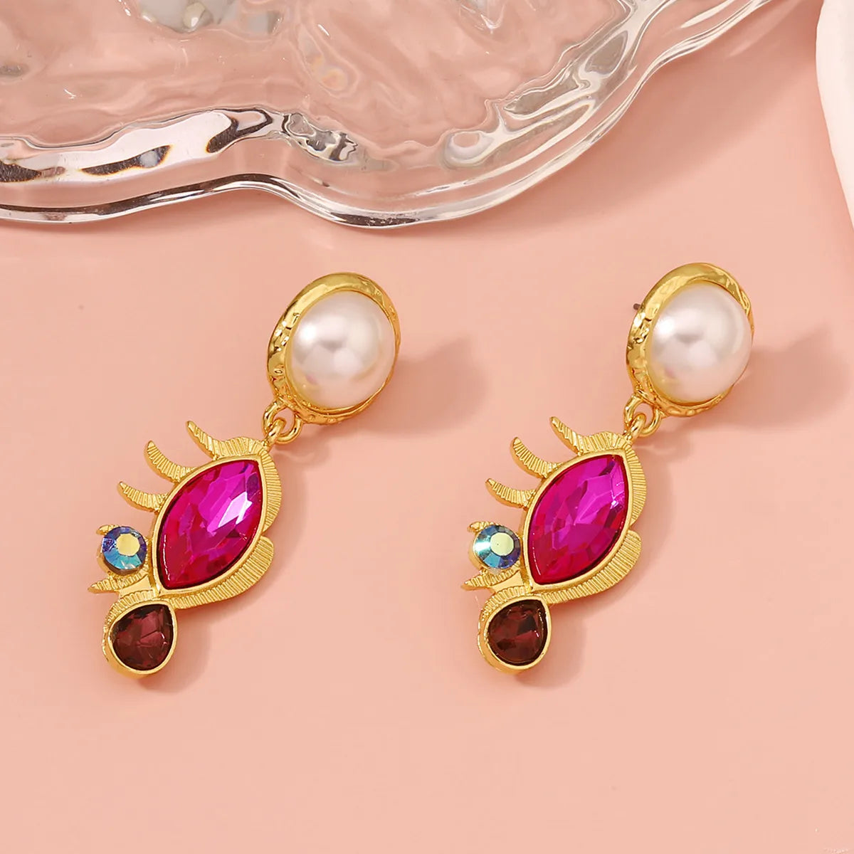 1 Pair Lady Geometric Inlay Zinc Alloy Artificial Rhinestones Drop Earrings