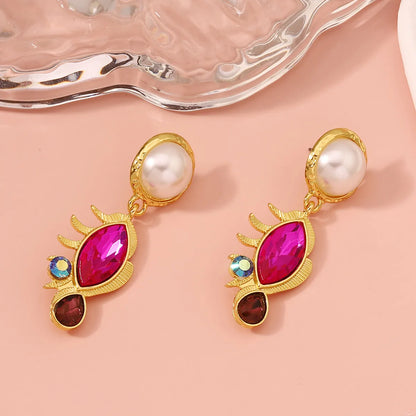 1 Pair Lady Geometric Inlay Zinc Alloy Artificial Rhinestones Drop Earrings