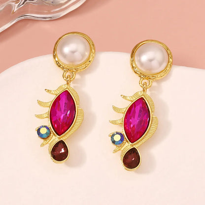 1 Pair Lady Geometric Inlay Zinc Alloy Artificial Rhinestones Drop Earrings