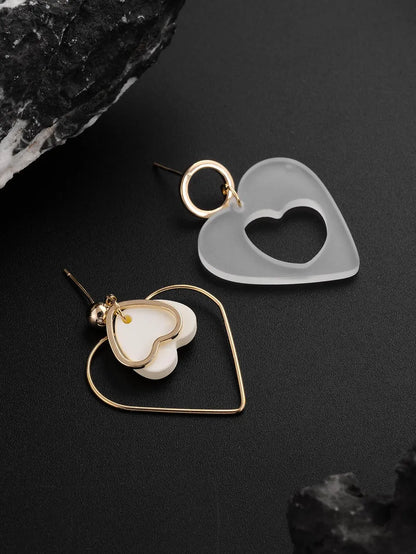 1 Pair Lady Heart Shape Arylic Alloy Drop Earrings