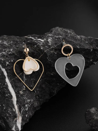 1 Pair Lady Heart Shape Arylic Alloy Drop Earrings