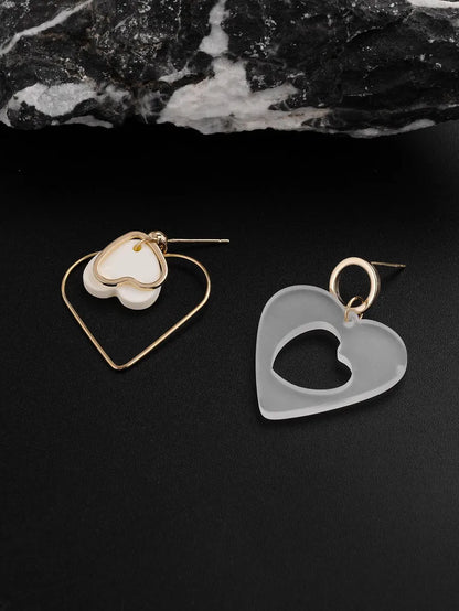 1 Pair Lady Heart Shape Arylic Alloy Drop Earrings