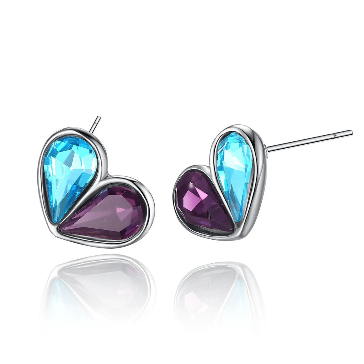 1 Pair Lady Heart Shape Inlay Alloy Crystal Ear Studs