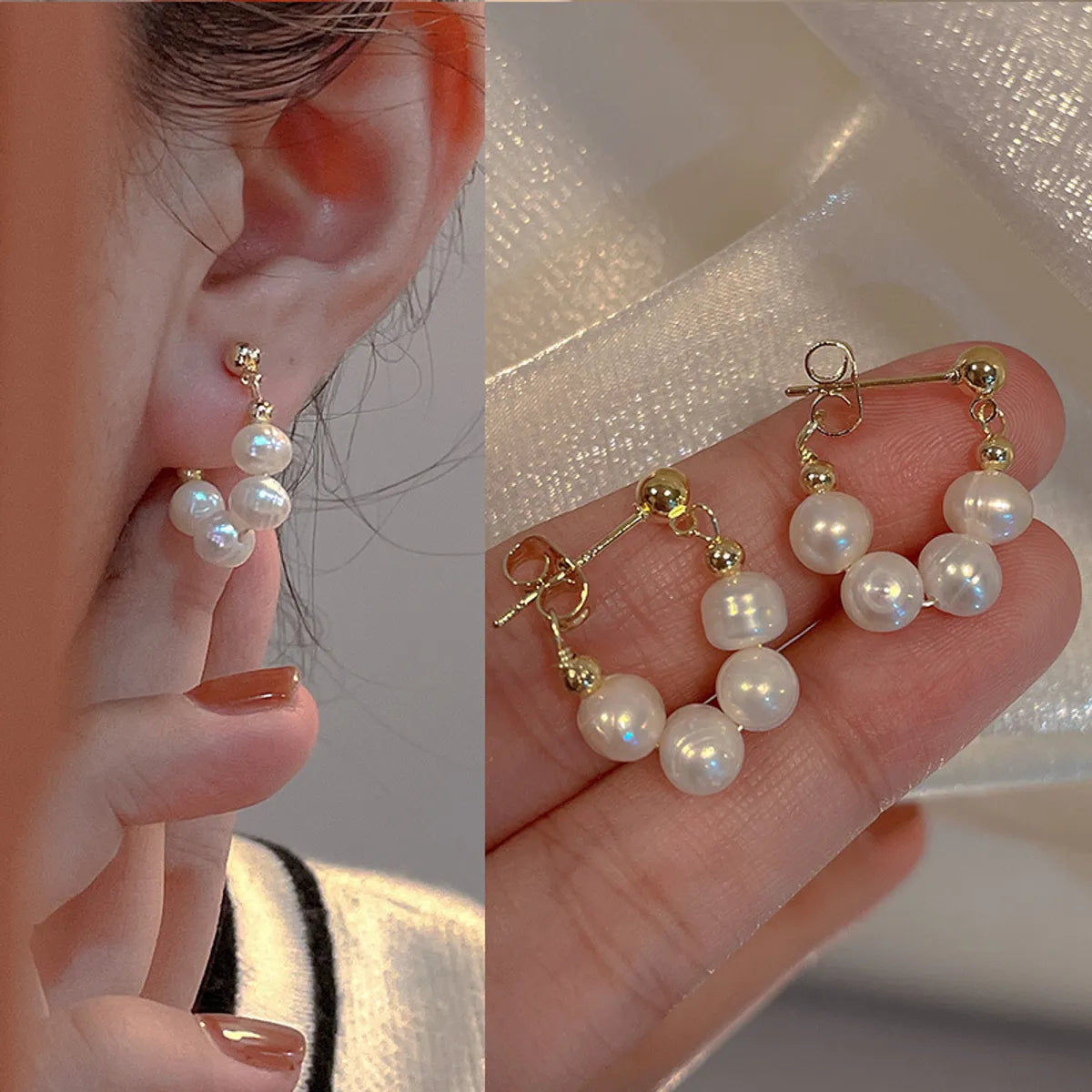 1 Pair Lady Heart Shape Inlay Imitation Pearl Alloy Artificial Gemstones Drop Earrings