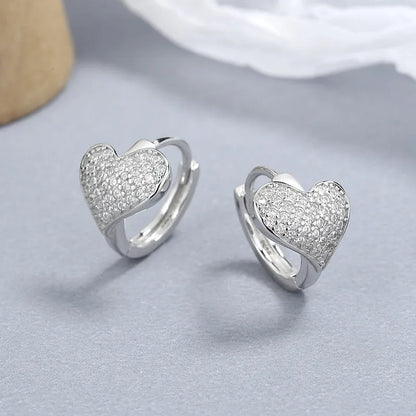 1 Pair Lady Heart Shape Plating Inlay Sterling Silver Zircon Hoop Earrings