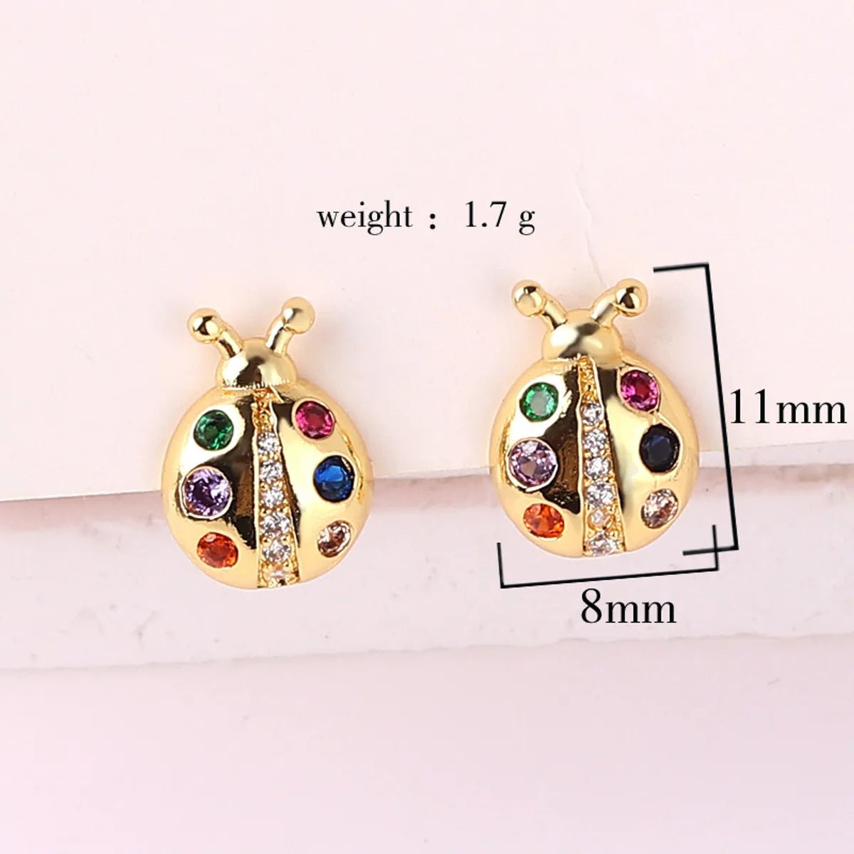 1 Pair Lady Insect Copper Plating Inlay Zircon Gold Plated Earrings