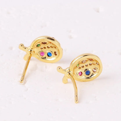 1 Pair Lady Insect Copper Plating Inlay Zircon Gold Plated Earrings