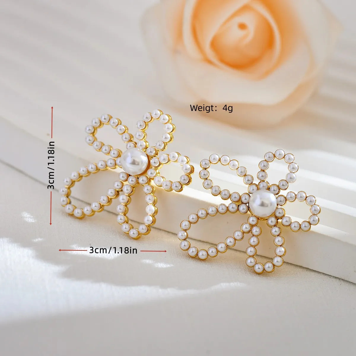 1 Pair Lady Korean Style Flower Inlay Stainless Steel Pearl Ear Studs