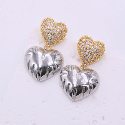 1 Pair Lady Modern Style Classic Style Heart Shape Plating Inlay Copper Zircon 18K Gold Plated Drop Earrings