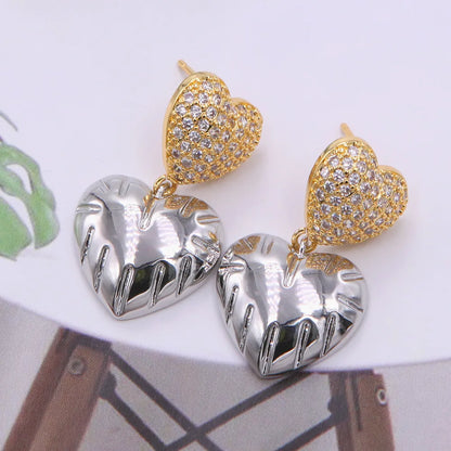 1 Pair Lady Modern Style Classic Style Heart Shape Plating Inlay Copper Zircon 18K Gold Plated Drop Earrings