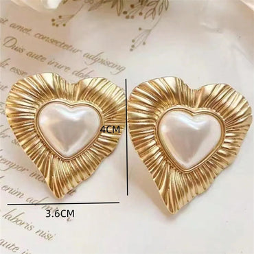 1 Pair Lady Modern Style Heart Shape Inlay Copper Artificial Pearls Ear Studs