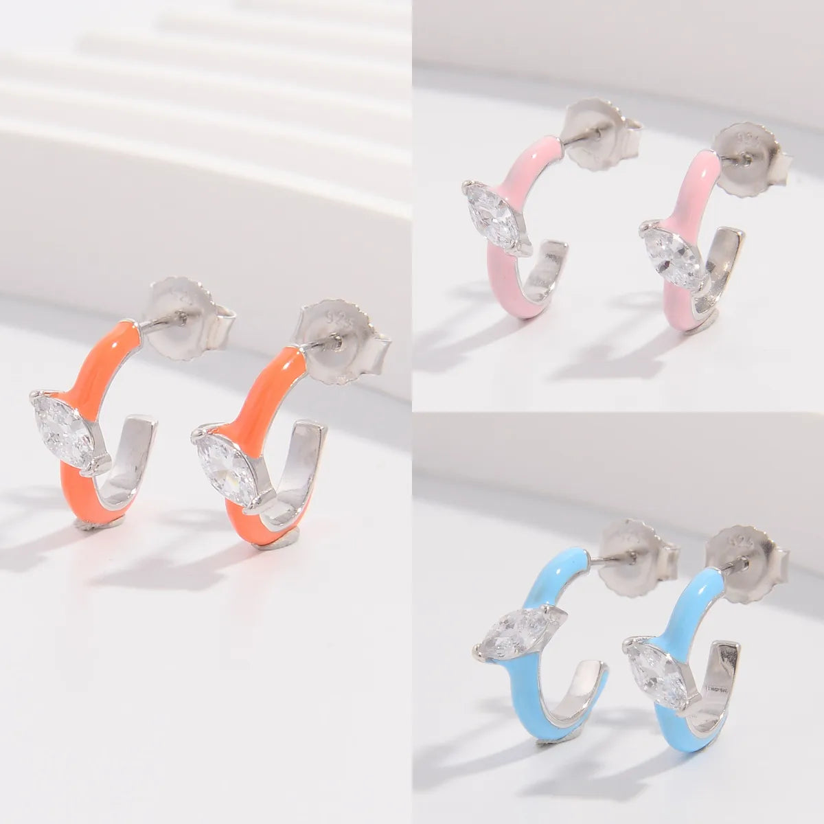 1 Pair Lady Modern Style Korean Style C Shape Plating Inlay Sterling Silver Zircon White Gold Plated Earrings