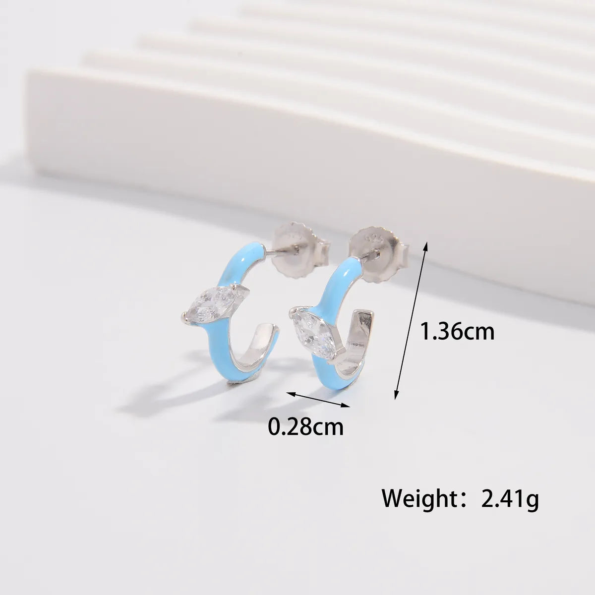 1 Pair Lady Modern Style Korean Style C Shape Plating Inlay Sterling Silver Zircon White Gold Plated Earrings