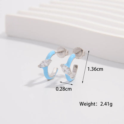 1 Pair Lady Modern Style Korean Style C Shape Plating Inlay Sterling Silver Zircon White Gold Plated Earrings