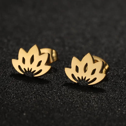 1 Pair Lady Modern Style Simple Style Lotus Plating Hollow Out Stainless Steel Ear Studs