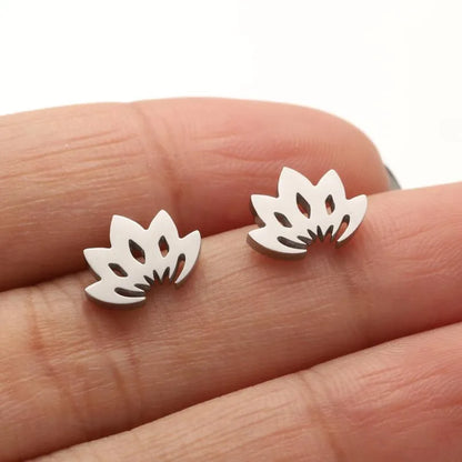 1 Pair Lady Modern Style Simple Style Lotus Plating Hollow Out Stainless Steel Ear Studs