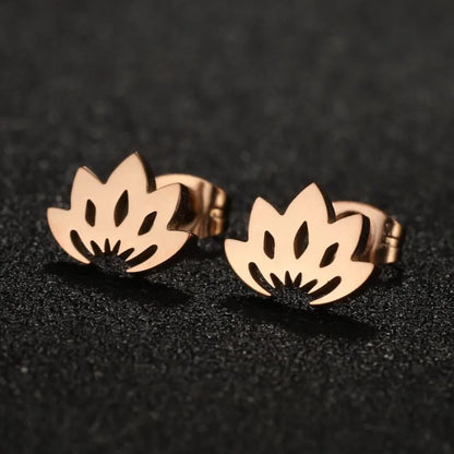 1 Pair Lady Modern Style Simple Style Lotus Plating Hollow Out Stainless Steel Ear Studs